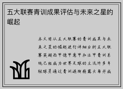 五大联赛青训成果评估与未来之星的崛起